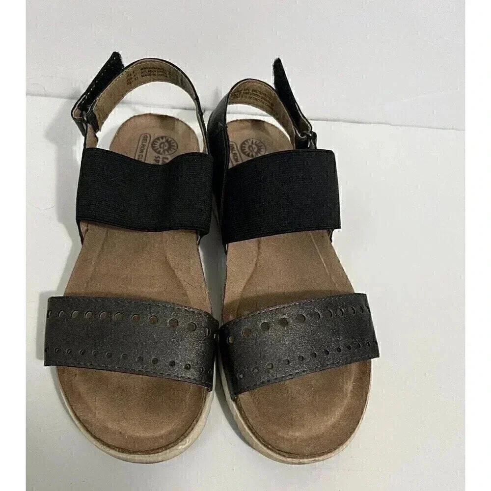 Earth Spirit Womens Sandals Metallic Gray Slingback Black Elastic Size 6 - Picture 4 of 12